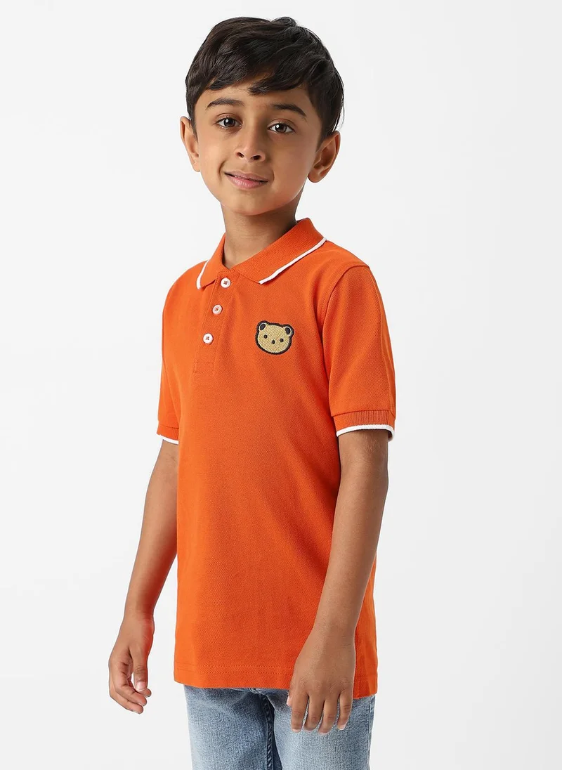 نوتيناتي Nautinati Boys Cotton Bear Embroidered Badge Polo T-shirt