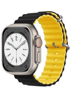 YOMNA Ocean Silicone Sport Band Strap Wristband Replacement Two Tone Color Compatible with Apple Watch iwatch Ultra Series 8 7 6 5 4 3 2 1 SE 49mm Black/Yellow