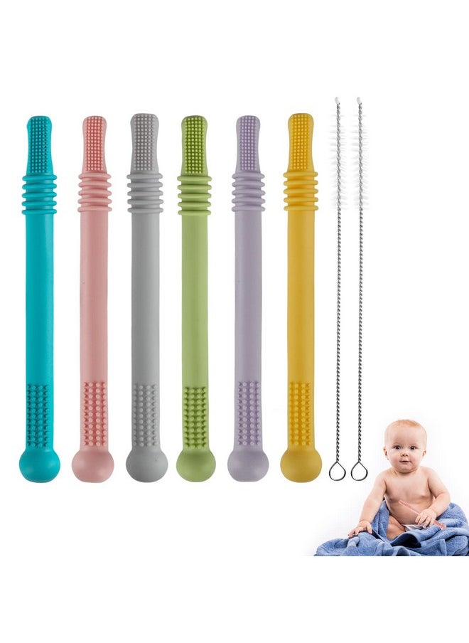 Yinghezu Hollow Teether Tubes 6 Pack Chew Straw Toy For Infant Toddlers Silicone Teething Toys For Babies 06 Months 612 Months Bpa Free/Freezable/Dishwasher And Refrigerator Safe  - Image 1