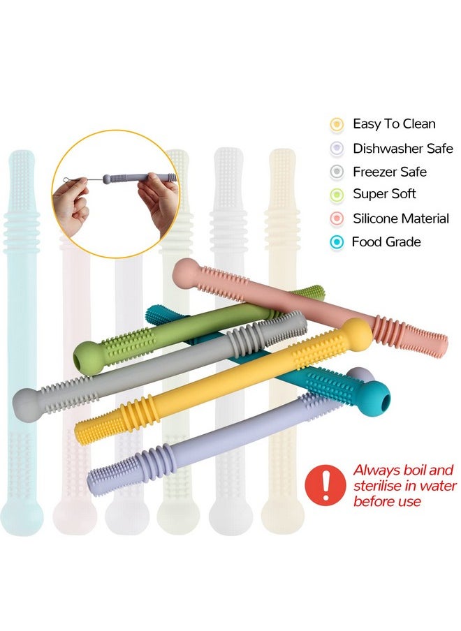 Yinghezu Hollow Teether Tubes 6 Pack Chew Straw Toy For Infant Toddlers Silicone Teething Toys For Babies 06 Months 612 Months Bpa Free/Freezable/Dishwasher And Refrigerator Safe  - Image 2