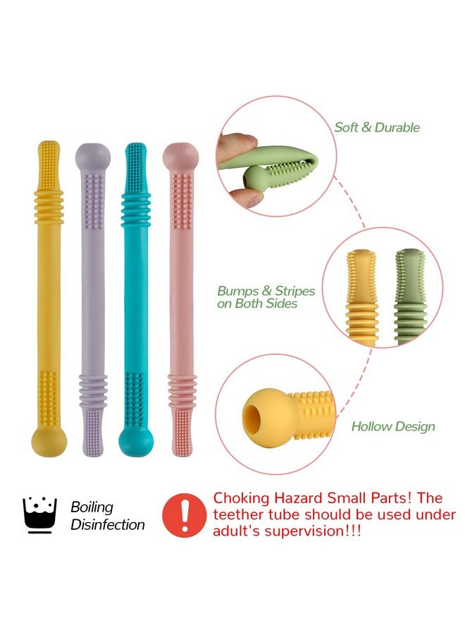 Yinghezu Hollow Teether Tubes 6 Pack Chew Straw Toy For Infant Toddlers Silicone Teething Toys For Babies 06 Months 612 Months Bpa Free/Freezable/Dishwasher And Refrigerator Safe  - Image 4