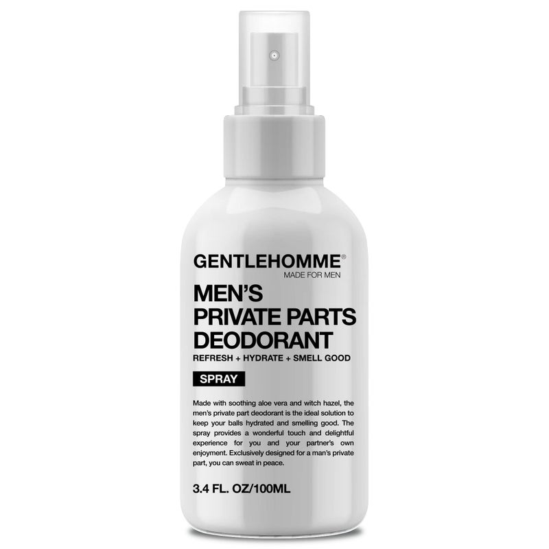 GENTLEHOMME Mens Deodorant Spray for Intimate Areas  AntiChafing Hydrating  Refreshing  with Aloe Vera  Witch Hazel  All Skin Types  Vegan  Amber Scent  4oz
