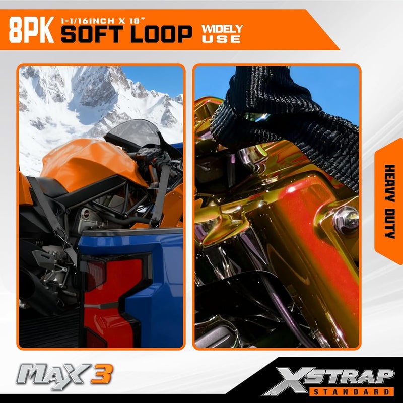 XSTRAP STANDARD أحزمة ربط ناعمة قياسية من XSTRAP - 8 قطع، 3600 رطل، أسود - Image 3