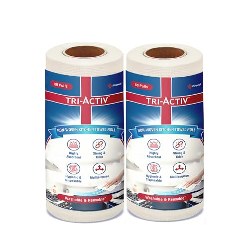 Tri-Activ Washable & Reusable Kitchen Towel Roll | 80 Pulls per Roll, 160 Sheets Pack of 2 | Highly Absorbent Kitchen Tissue Roll | Non Woven Fabric | Better alternative to Paper Tissue Roll | White - Image 1