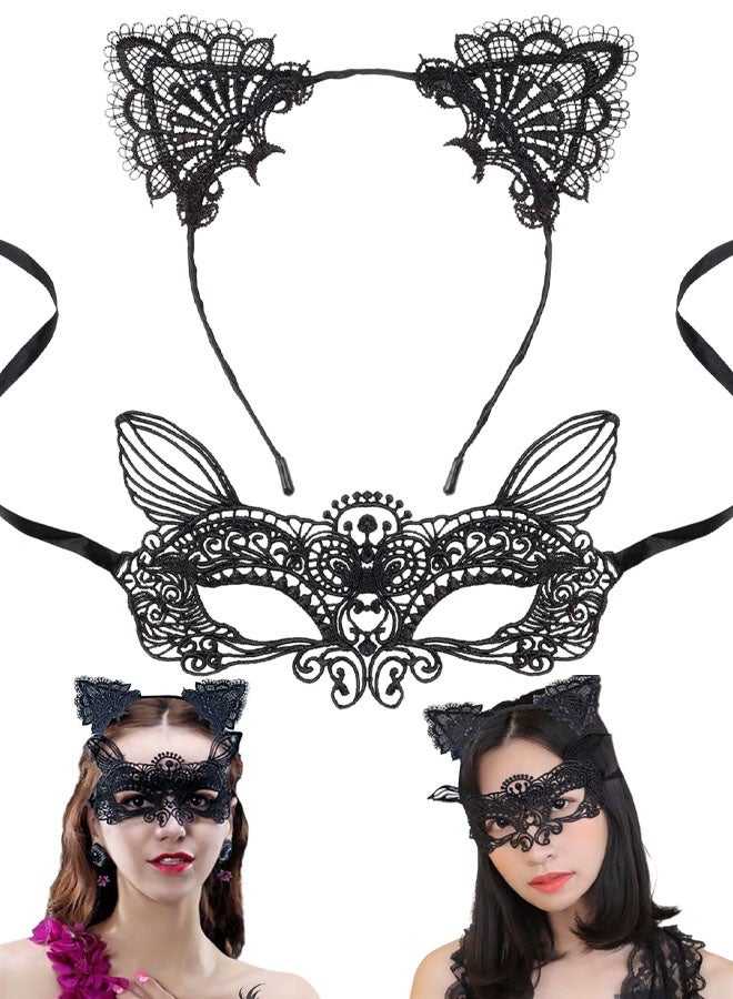 Cat Mask And Cat Ears Headband For Women Masquerade Masks Costume Catwoman Accessories Make Up Party Favors - Image 1
