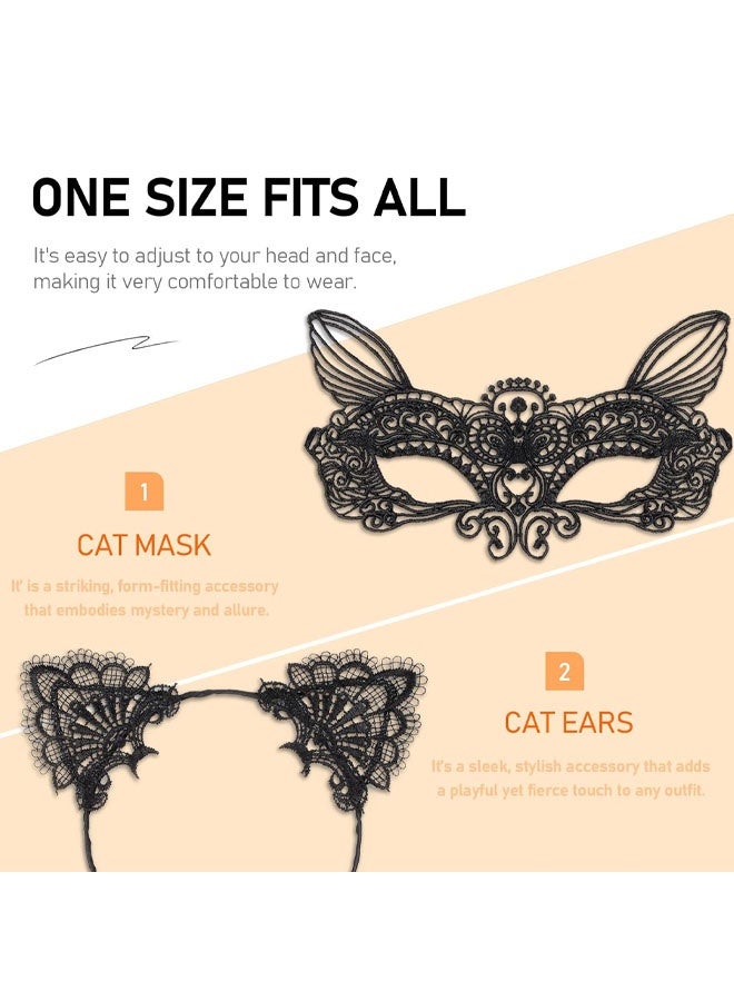 Cat Mask And Cat Ears Headband For Women Masquerade Masks Costume Catwoman Accessories Make Up Party Favors - Image 3