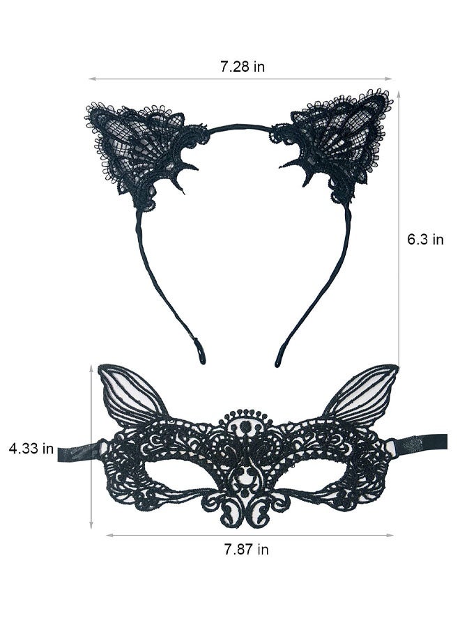 Cat Mask And Cat Ears Headband For Women Masquerade Masks Costume Catwoman Accessories Make Up Party Favors - Image 2