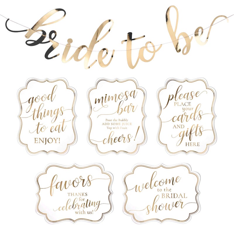 Lillian Rose White and Gold Bridal Shower Signs and Bunting