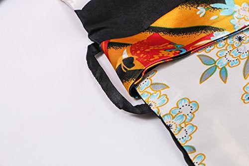 Dandychic Women's Kimono Robes Pagoda Print Kimono Imitation Silk Long Style Medium Black - Image 3