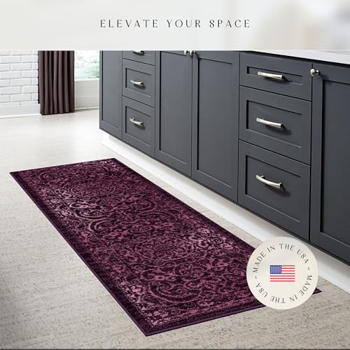 Maples Rugs Pelham Vintage Medallion Runner Rug - Made in USA - Washable, Non-Slip, Low Profile Indoor Rug for Hallway, Kitchen, and Laundry Room, 2' x 6', Wineberry - Image 2