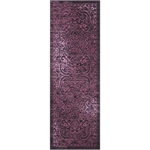 Maples Rugs Pelham Vintage Medallion Runner Rug - Made in USA - Washable, Non-Slip, Low Profile Indoor Rug for Hallway, Kitchen, and Laundry Room, 2' x 6', Wineberry - Image 1