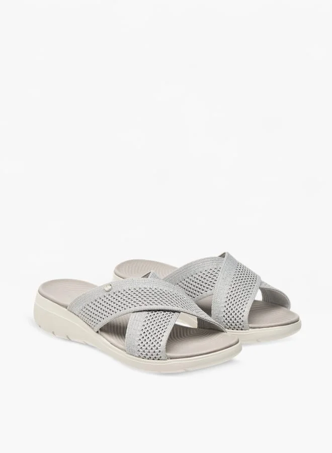 Flora Bella By Shoexpress Women's Textured Slip-On Cross Strap Sandal