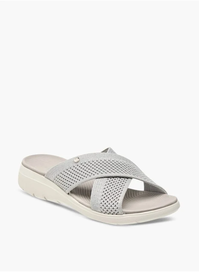 Flora Bella By Shoexpress Women's Textured Slip-On Cross Strap Sandal