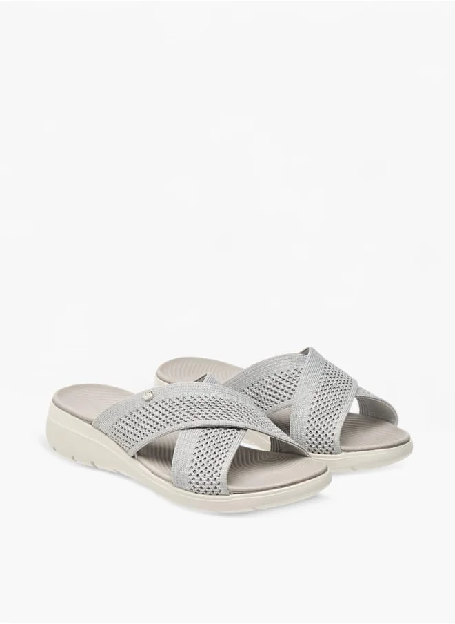 Flora Bella By Shoexpress Women's Textured Slip-On Cross Strap Sandal