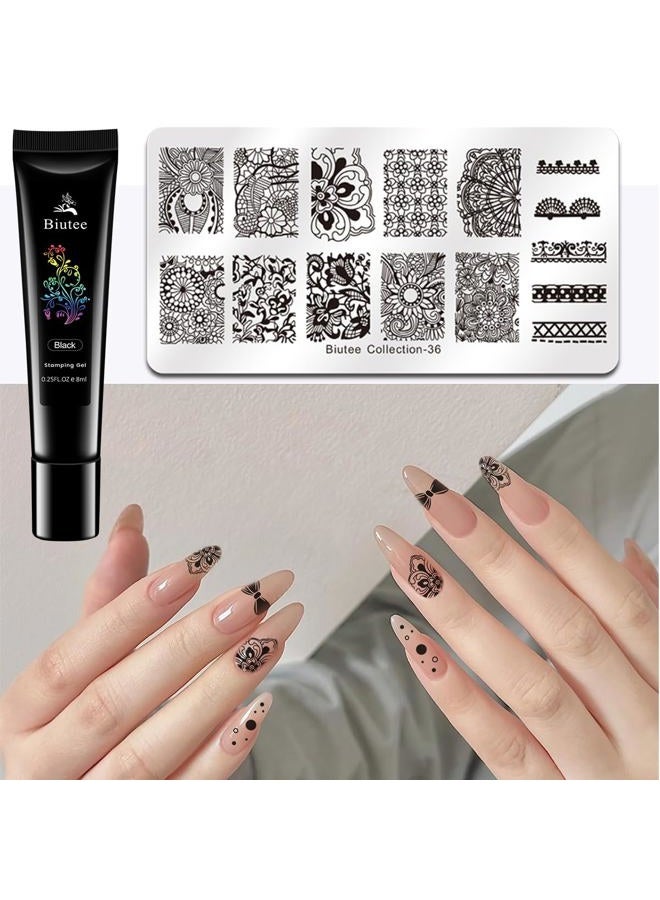 Biutee Nail Art Stamping Polish Gel Pack of 8 Colors Printing Gel 8ML UV LED Soak Off Gel Polish for Nail Stamping Plate DIY Nail Art Design - Image 3
