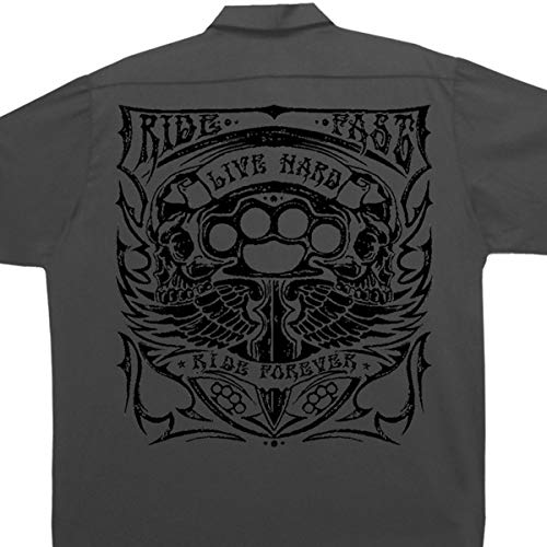 Hot Leathers Brass Knuckles Mechanic's Work Shirt (Charcoal, XXX-Large) - Image 1