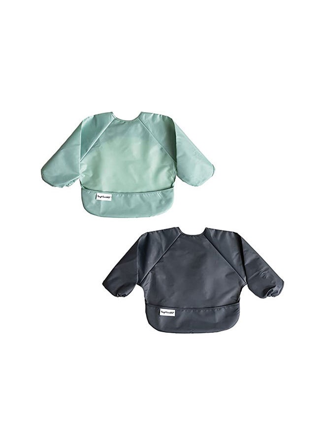 Tiny Twinkle Pack Of 2 Full Sleeve Bib- Recycled Sage And Charcoal, Small  - Image 1