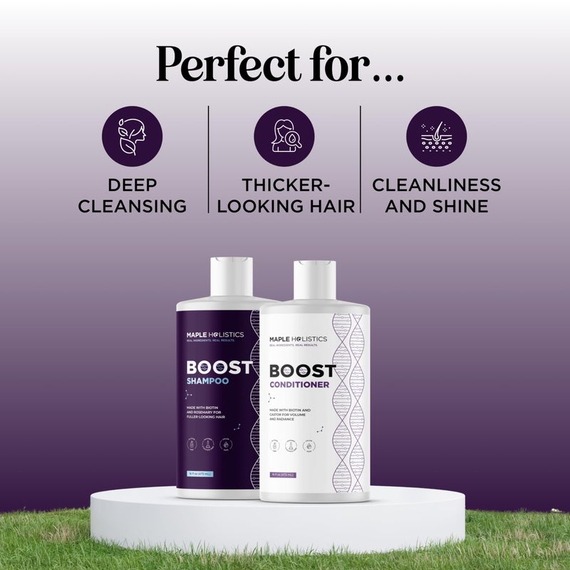 Maple Holistics Advanced Biotin Shampoo and Conditioner Set - Thickening Sulfate and Paraben Free Shampoo and Conditioner for Hair Growth with Rice Water Black Castor Caffeine Collagen and Rosemary Oil - Image 2