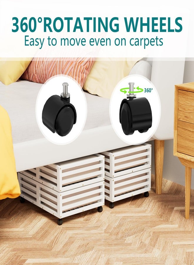 Wisuce Bamboo Under Bed Storage Containers- Underbed Organizer with Wheels with Large Dust Bag,Sturdy Wood Rolling Under the Bed Shoe Storage Organizer Drawer 2 Packs (White, Small) - Image 3