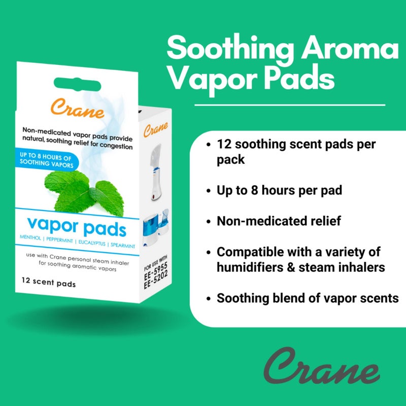 Crane Menthol-Eucalyptus Universal Vapor Pads, 12 Pack, for use Droplets, Corded Inhaler, Warm Mist humidifier - Image 4