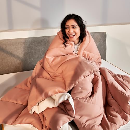 SleepyCat Summer Reversible AC Comforter - Hotel Like Feel 120 GSM Lightweight Blanket, Quilted Design, Machine Washable - Nude Pink & Seafoam White (Single Size 90x60) - Image 1