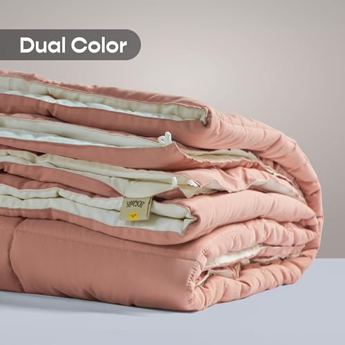 SleepyCat Summer Reversible AC Comforter - Hotel Like Feel 120 GSM Lightweight Blanket, Quilted Design, Machine Washable - Nude Pink & Seafoam White (Single Size 90x60) - Image 4