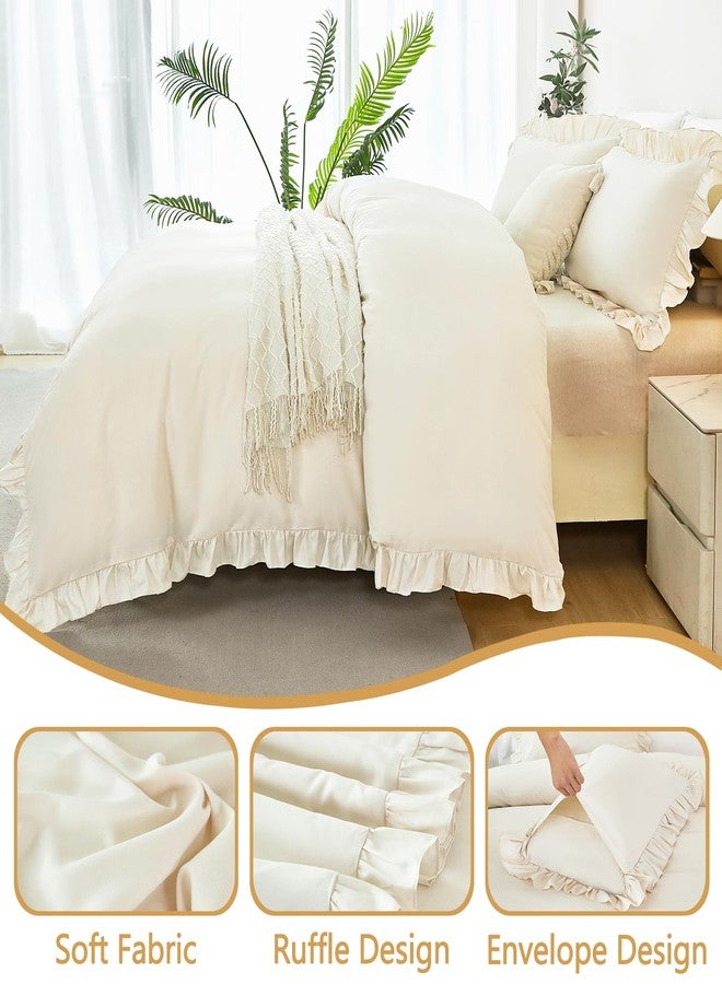 طقم غطاء لحاف بيج مكون من 3 قطع من ZSYAYAHA، طقم غطاء لحاف كامل بنمط بوهيمي عتيق مكشكش، مصنوع من الألياف الدقيقة الناعمة، طقم مفروشات أطفال للبنات لجميع الفصول (بيج، كامل) - Image 5