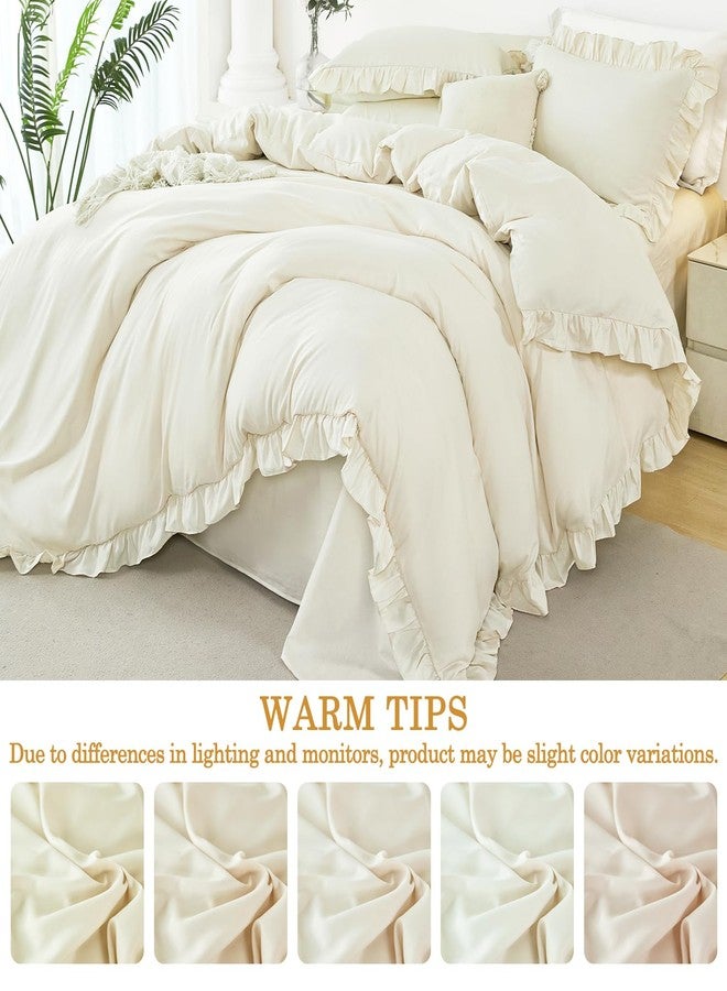 طقم غطاء لحاف بيج مكون من 3 قطع من ZSYAYAHA، طقم غطاء لحاف كامل بنمط بوهيمي عتيق مكشكش، مصنوع من الألياف الدقيقة الناعمة، طقم مفروشات أطفال للبنات لجميع الفصول (بيج، كامل) - Image 4