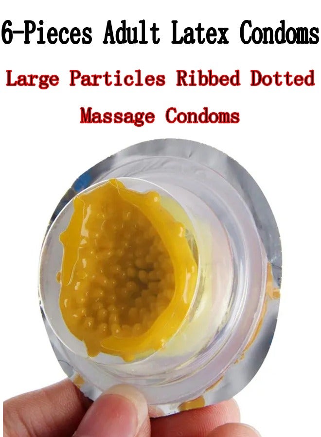 Generic 6-Pieces Adult Latex Condoms,Large Particles Ribbed Dotted Massage Condoms,Enhance Sense Stimulation Condoms,Colour Yellow  - Image 1