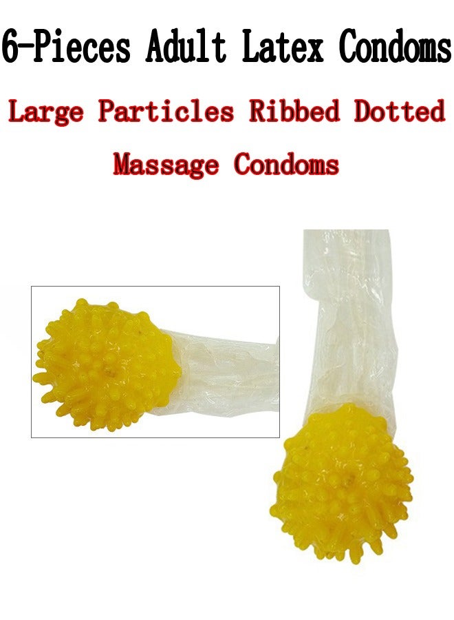 Generic 6-Pieces Adult Latex Condoms,Large Particles Ribbed Dotted Massage Condoms,Enhance Sense Stimulation Condoms,Colour Yellow  - Image 2