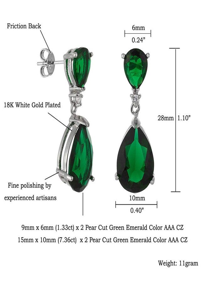 RIZILIA [ CELEBOX] Teardrop Dangle Pierced Earrings with Pear Cut CZ [Simulated Green Emerald&Blue Sapphire] in White Gold Plated, Celebrity inspired by Angelina Jolie - Image 2