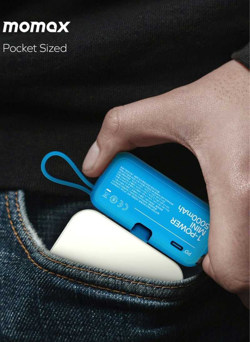 Momax بطارية احتياطية صغيرة من موماكس بقوة 5000 مللي أمبير في الساعة [20 واط] مع كابل USB-C PD مدمج - برتقالي - Image 2