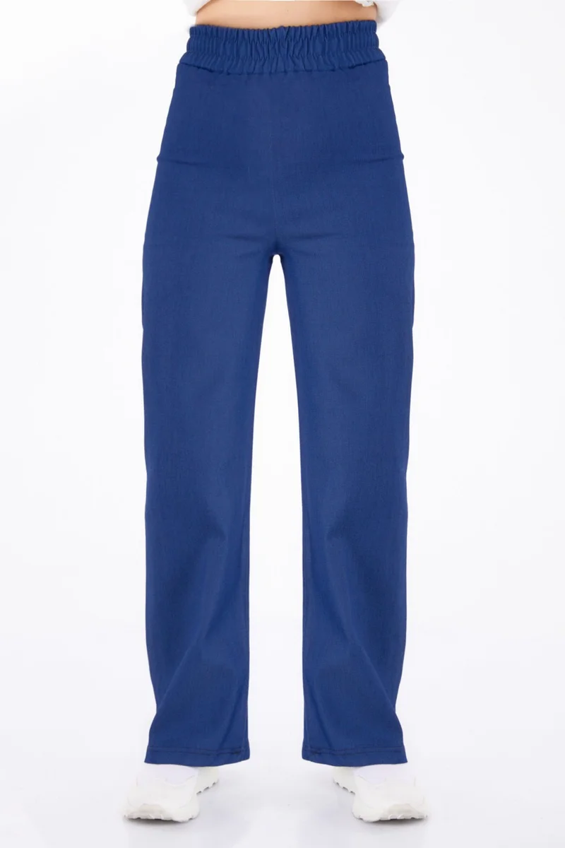 Tofisa Plain Mid Women Blue Elastic Waist Denim Trousers - 25637