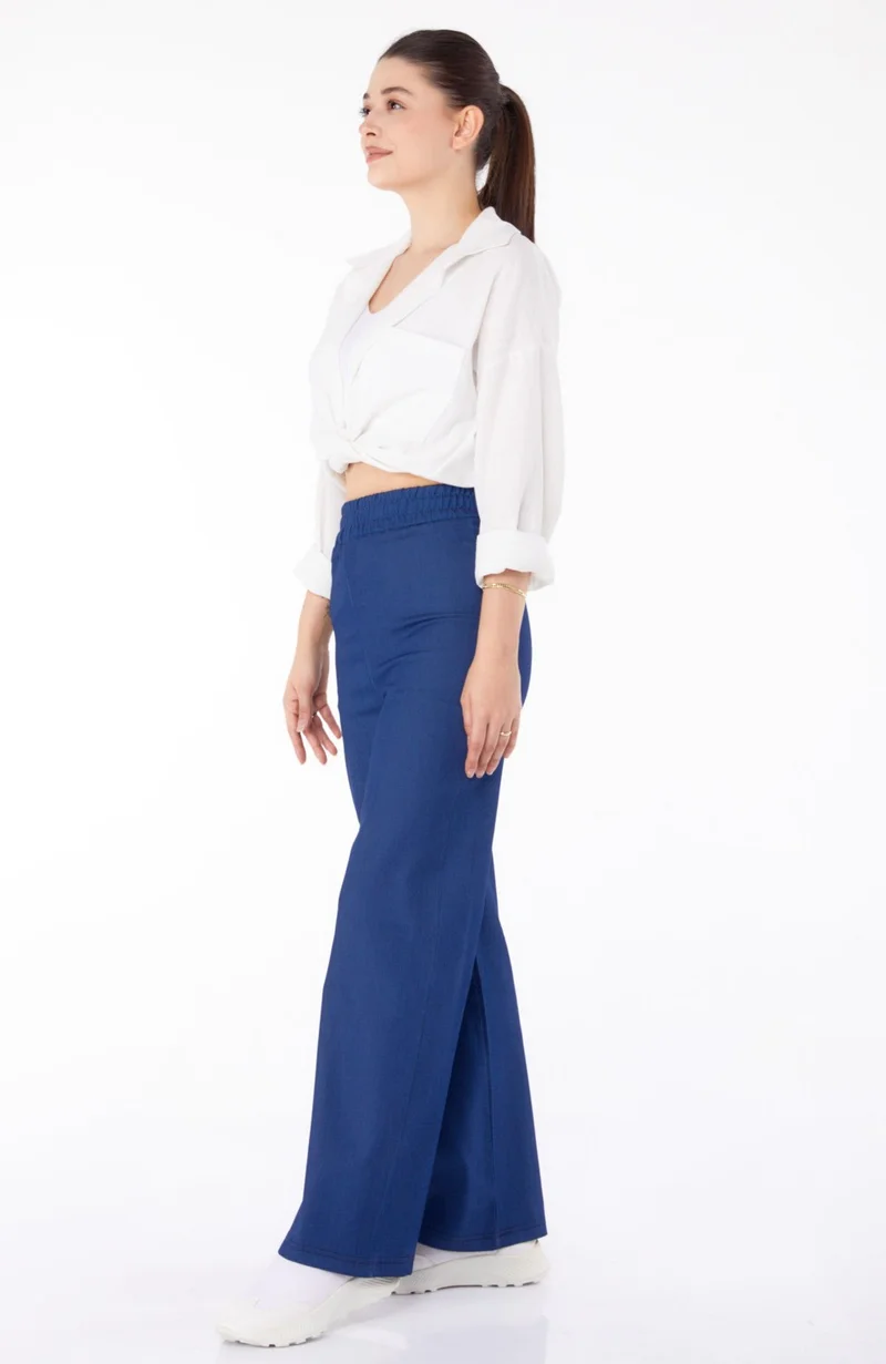 Tofisa Plain Mid Women Blue Elastic Waist Denim Trousers - 25637