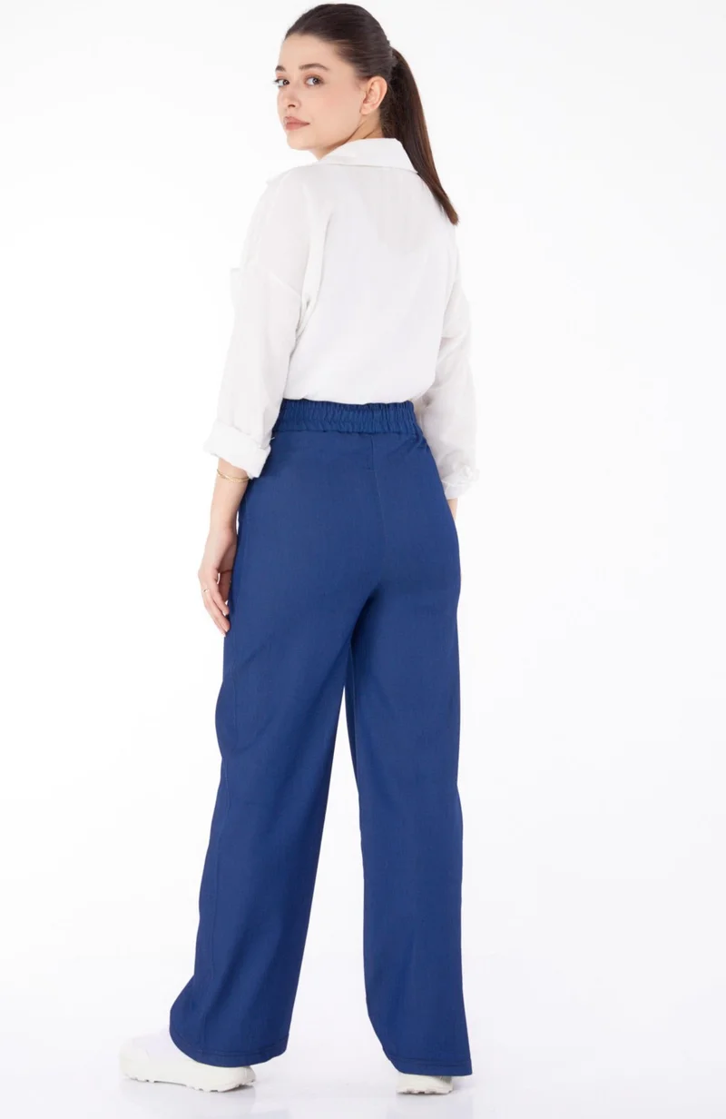 Tofisa Plain Mid Women Blue Elastic Waist Denim Trousers - 25637