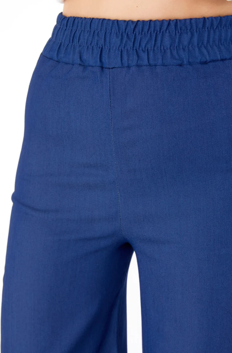 Tofisa Plain Mid Women Blue Elastic Waist Denim Trousers - 25637
