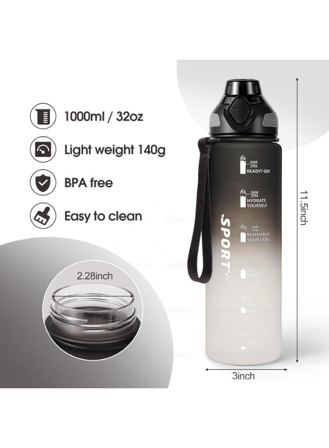 توشيونيكس زجاجة مياه رياضية تحفيزية سعة 1000 مل مع علامات زمنية وغطاء يعمل بلمسة واحدة ومنقوع فواكه وثلج وخيط حمل - مصنوعة من مادة تريتان خالية من مادة BPA وغطاء مانع للتسرب وصديقة للبيئة، مصنوعة من البلاستيك وقابلة لإعادة الاستخدام، وتذكر شرب الماء للمدرسة والمكتب والترطيب اليومي وصالة الألعاب الرياضية واللياقة البدنية والأنشطة الخارجية والرياضة والسفر، سعة 32 أونصة - Image 3