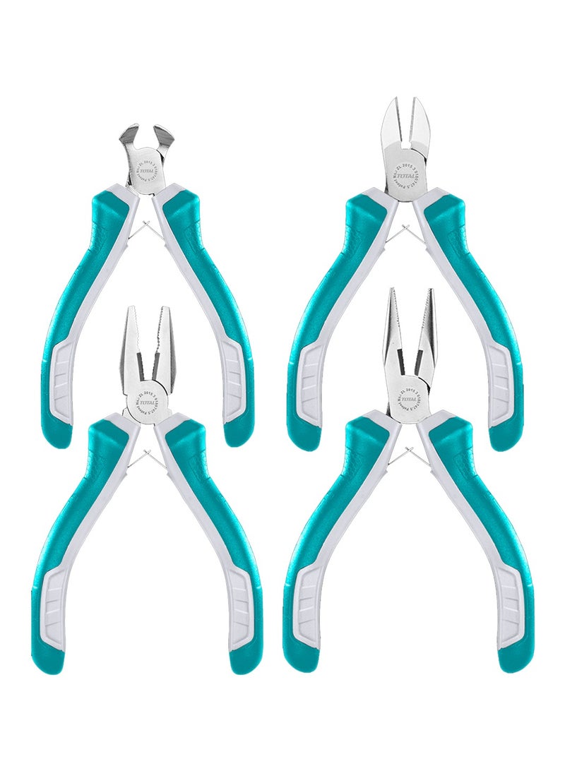 TOTAL T0TAL 4 Pcs Mini Pliers Set 115mm/4.5", Set Of Cutting Diagonal Long Combination Pliers - TOTAL THT1K0404  - Image 2
