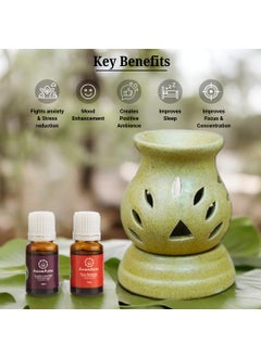 ASIAN AURA Asian Aura Handcrafted Premium Ceramic Electric Round Shaped Aroma Diffuser Oil Burner Wax Melt Warmer for Home Fragrance with Aroma Oils in 2 fragrances English Lavender Rosy Romance 10ml Each  - Image 3