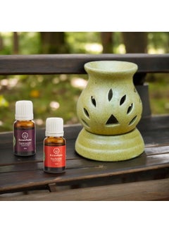 ASIAN AURA Asian Aura Handcrafted Premium Ceramic Electric Round Shaped Aroma Diffuser Oil Burner Wax Melt Warmer for Home Fragrance with Aroma Oils in 2 fragrances English Lavender Rosy Romance 10ml Each  - Image 1