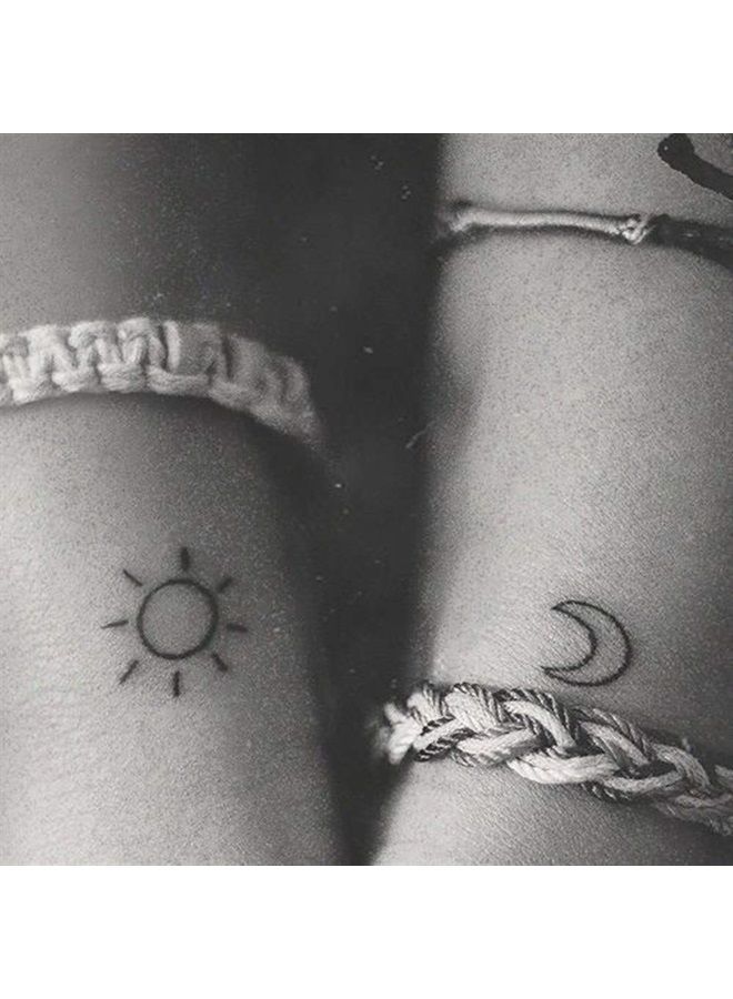 FATHER.SON 36 Pcs Sun Moon Tattoos, 3 Sheets Water Transfer Tattoo Minimalist Small Body Art Waterproof Temporary Fake Tattoos for Man Woman Kid 10.5 * 6cm - Image 1