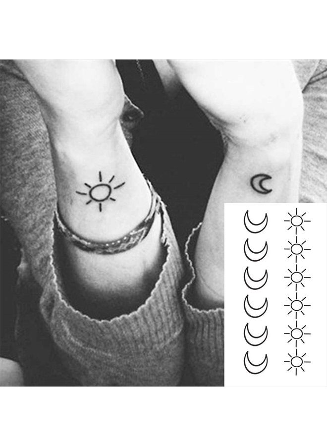 FATHER.SON 36 Pcs Sun Moon Tattoos, 3 Sheets Water Transfer Tattoo Minimalist Small Body Art Waterproof Temporary Fake Tattoos for Man Woman Kid 10.5 * 6cm - Image 2