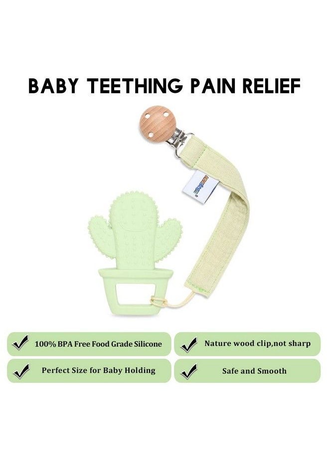 AmazingM - Baby Food Grade Silicone Teether Toy With Pacifier Clip Holderteething Pain Relief Toys Gift Set For 3 Months+ Boys And Girlsfreezer Safebpa Free (Cacuts) - Image 1