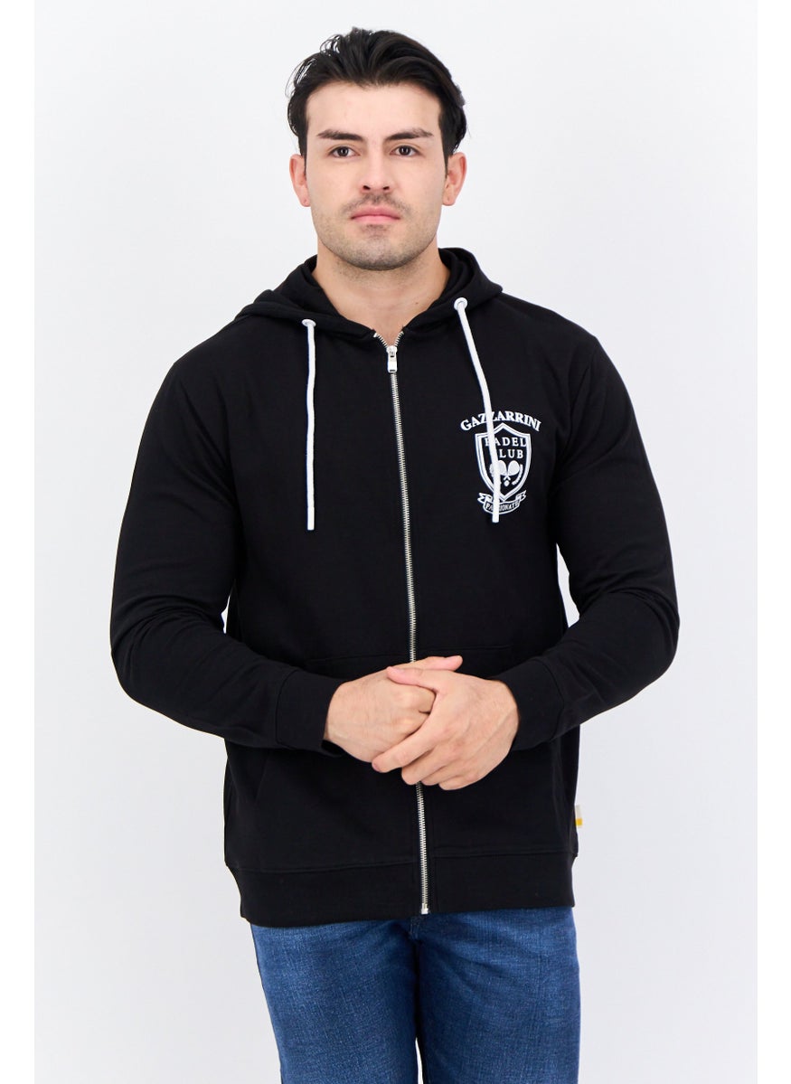 Gazzarrini Men Hooded Graphic Print Long Sleeve Sweatshirt, Black  - Image 1