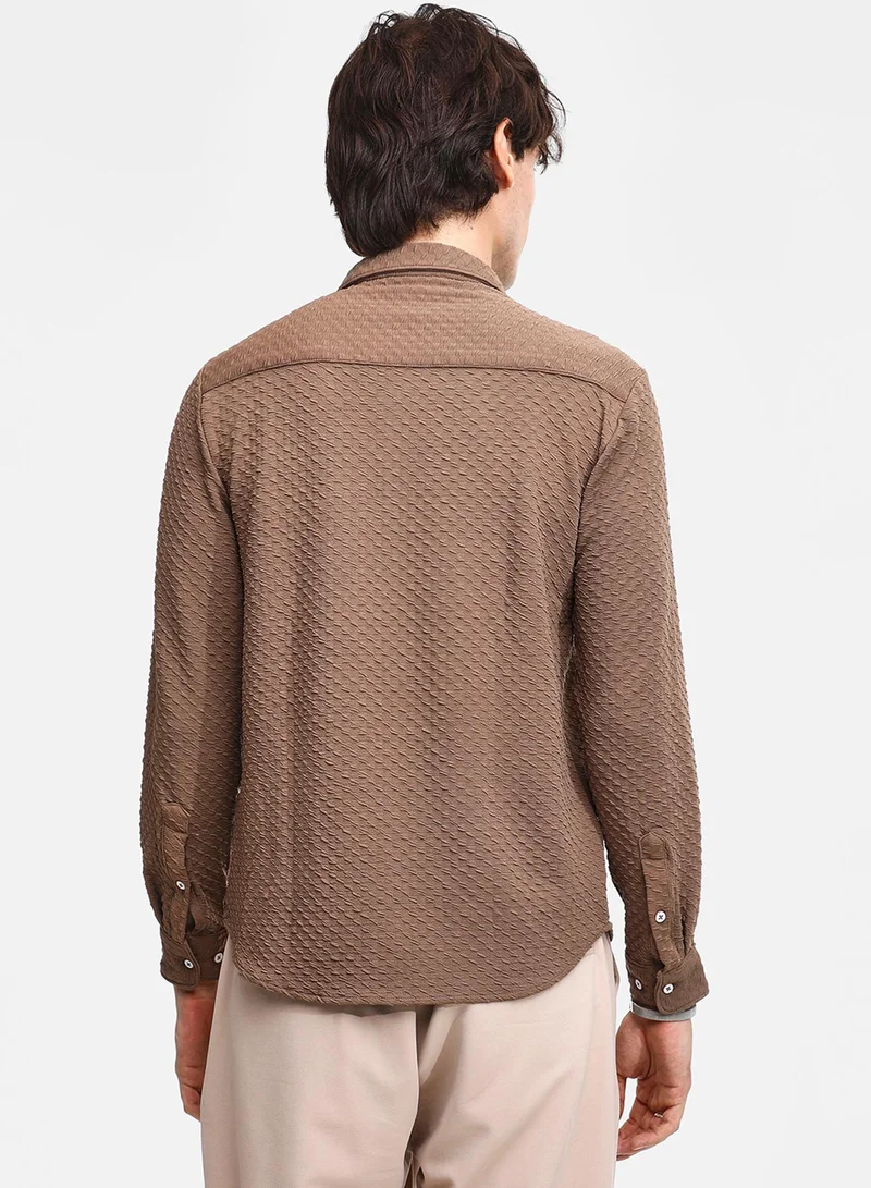 Campus Sutra Men's Chocolate Brown Cubic-Textured Shirt