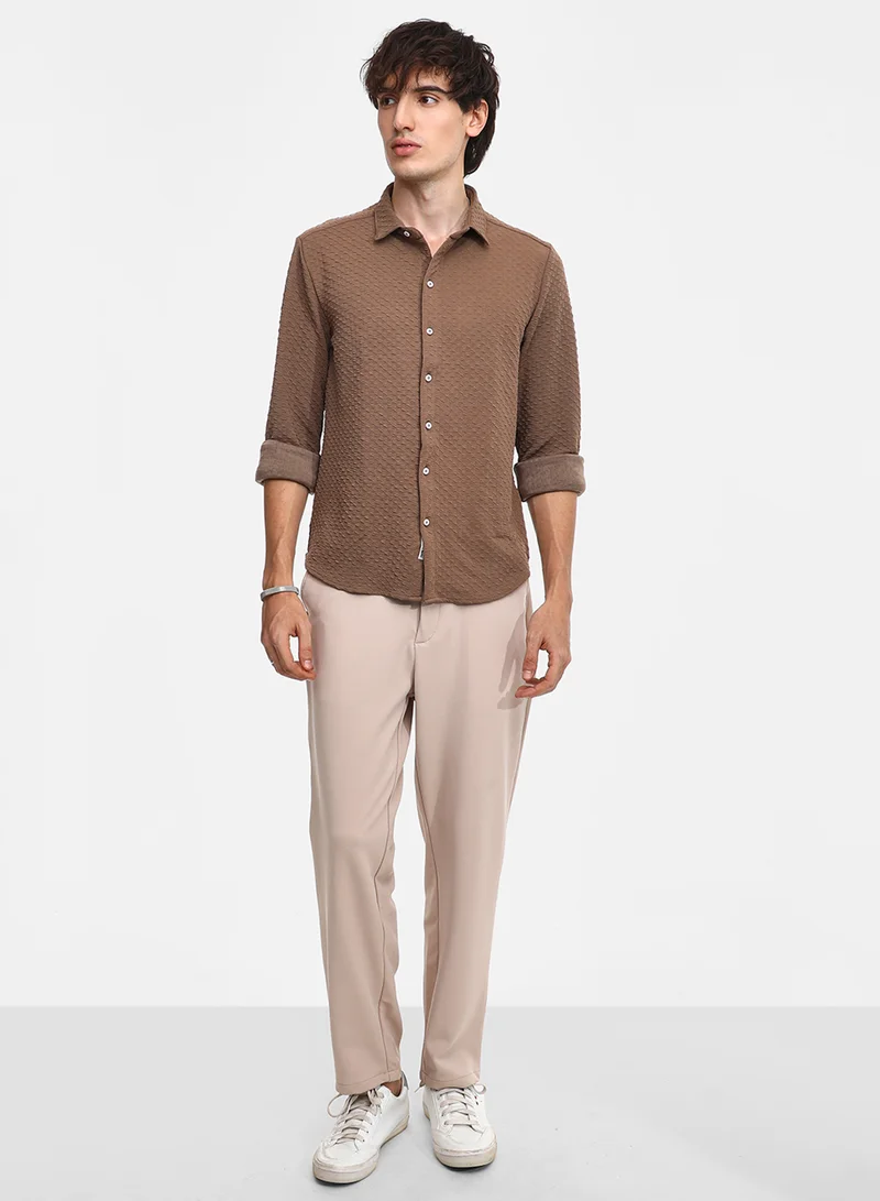Campus Sutra Men's Chocolate Brown Cubic-Textured Shirt