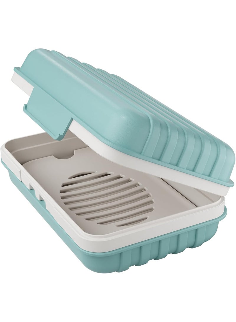 هومستر 1 صندوق صابون مزود بغطاء صابون سفر مقاوم للتسرب مع صينية تصريف، حامل صابون محمول للمنازل والسفر، صبغ صابون في الحمام الإبداعي، مادة متينة من مادة PP للصالة الرياضية، التخييم، التنزهات (أزرق 12*7.6*5 سم) - Image 1