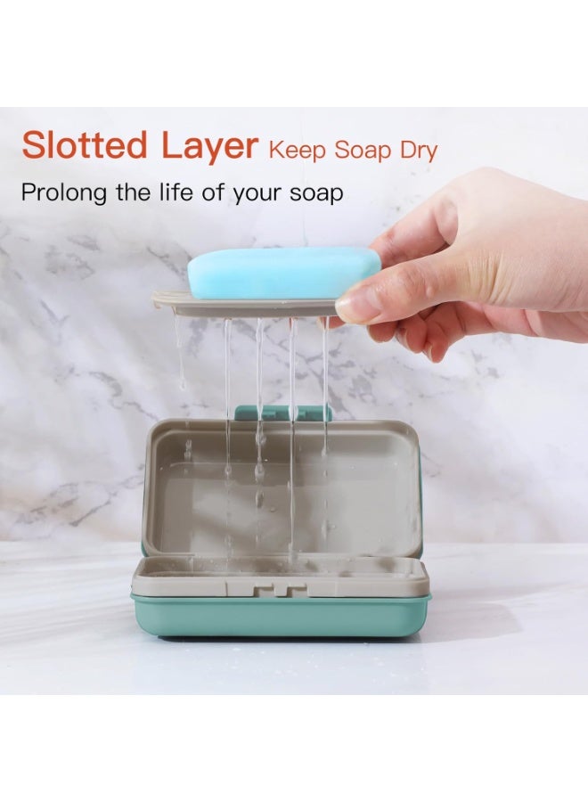 هومستر 1 صندوق صابون مزود بغطاء صابون سفر مقاوم للتسرب مع صينية تصريف، حامل صابون محمول للمنازل والسفر، صبغ صابون في الحمام الإبداعي، مادة متينة من مادة PP للصالة الرياضية، التخييم، التنزهات (أزرق 12*7.6*5 سم) - Image 2