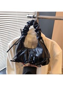 Niche Pleated Bow Women's Hand Bag 2025 Spring Korean Underarm Bag Single Shoulder Cloud Bag-Color:Black