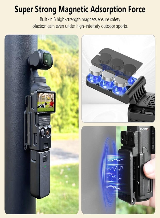 AMAZEAR Magnetic Mount Stand Compatible with DJI Osmo Pocket 3, Upgraded Pocket3 Accessories Adapter Clamp Magnet Suction Case Holder on Desktop, Vertical Surface, 180° Adjustable Handle, Black - Image 3